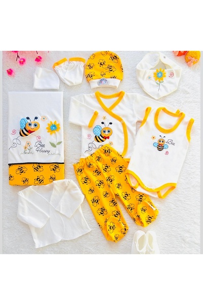 CONCON 100% Cotton Bee-Patterned Newborn 10-Piece Hospital Discharge Baby Set