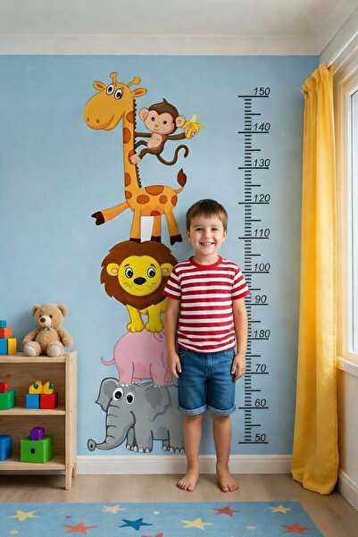 KT Decor Sevimli Orman Hayvanları Boy Ölçer Çocuk Odası Sticker