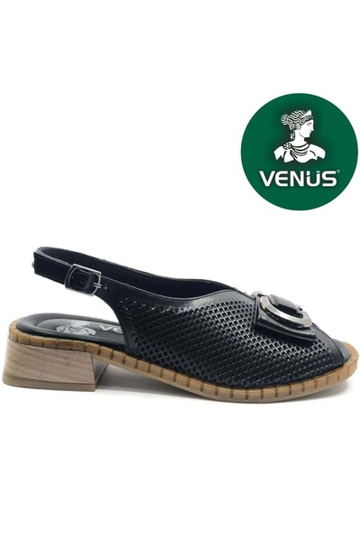 Venüs Fuggi Hakiki Deri Comfort Ortopedik Kadın Sandalet SİYAH