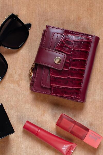 LİZZY BAG Ayrılabilir Kartlık Detaylı Bordo Suni Deri Cüzdan