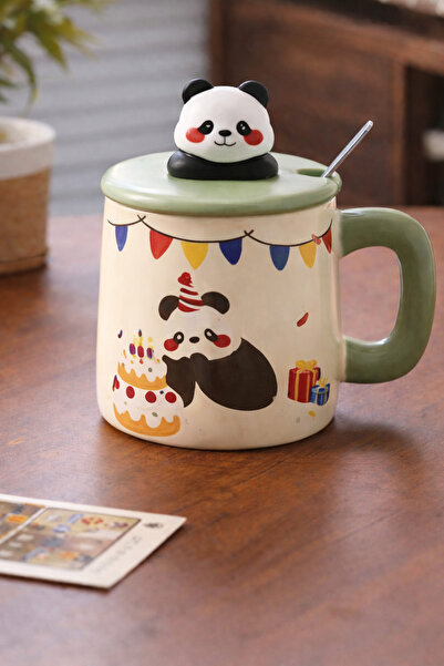 hediyeconcepti 500ml Cute Cartoon Panda High Temperature Resistant Ceramic Mug