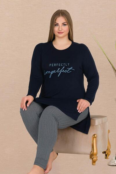 by İGP Navy Blue Plus Size Tunic Leggings Pajama Set