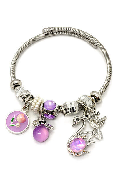 MakeWell سوار من الفولاذ المقاوم للصدأ مزين بأشكال ساعة على شكل ببغاء ووردة و...