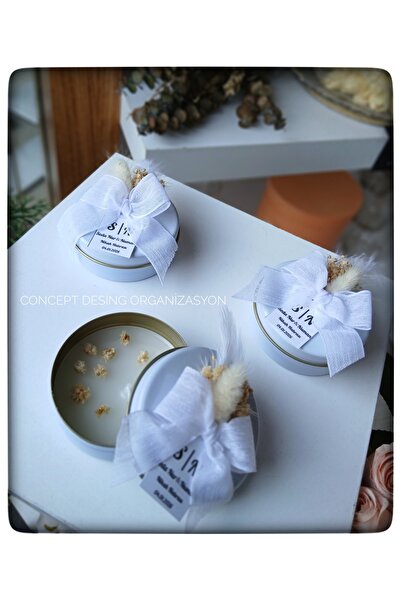 concept desing hediyelik Metal Kutuda Çiçekli Mum Nikah Hediyeliği – İsimli T...
