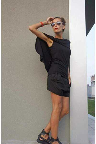 arakan Kadın Kolsuz Pelerin Model Ceket Tek Parça Tişört Üstü - K19 241