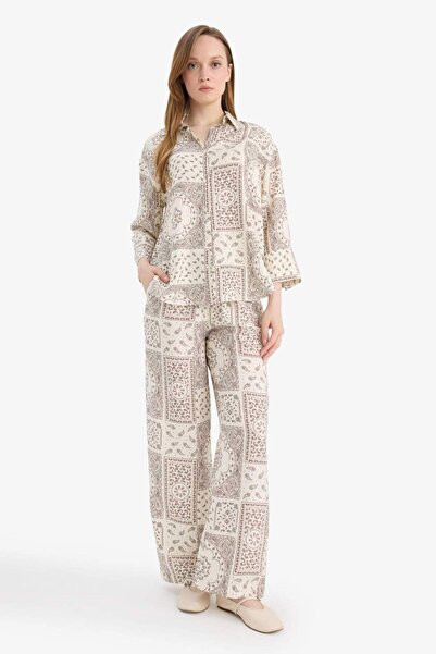 DeFacto Pantaloni drepți largi cu imprimeu cu picior larg H0100AX26SP