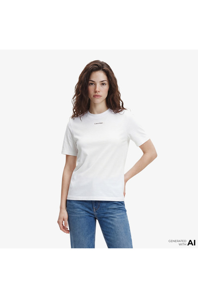 Calvin Klein 20S Classic Logo Kadın Beyaz T-Shirt