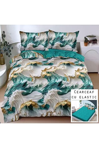Patul Bed Linen, Satin Cotton, Sulphur, 2 Persons, Double Bed, 4 Pieces, Fitt...