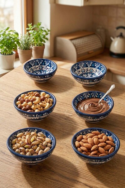 EvaniLife Seramik 6'lı Sunumluk Çerez Tabağı - Kahvaltılık Reçellik Sosluk He...