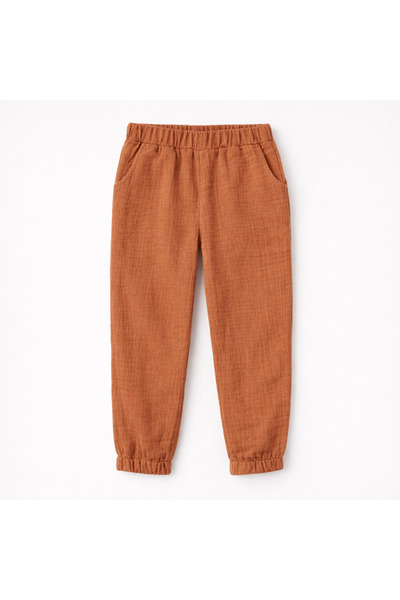 BALKABAĞI Brick Red Muslin Pants with Elastic Cuffs (2-9 Years)