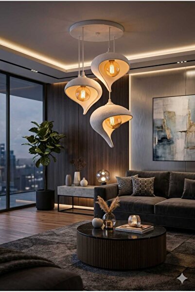 Dropcek eticaret Modern 3’lü Sarkıt Avize Salon Oturma Odası Dekoratif Damla ...