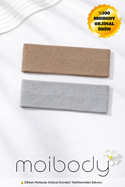 Moibody Set of 2 Knitted Hair Bands Orlon Fabric – Brown Gray – Sporty Casual...