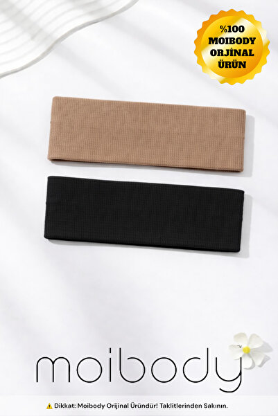 Moibody Set of 2 Knitted Hair Bands Orlon Fabric – Brown Black – Sporty Daily...