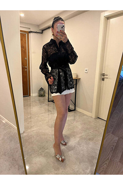 Perry Boutique Women's Belted Lace Shirt