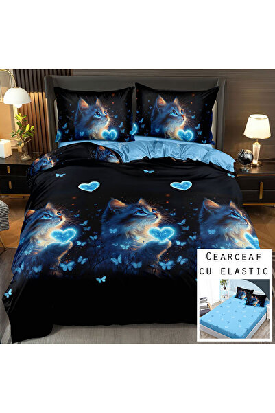 Patul Bed Linen, Satin Cotton, Sulphur, 2 Persons, Double Bed, 4 Pieces, Fitt...