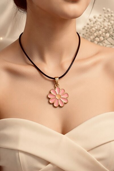 Meneva Aksesuar Retro Inspired Pink Daisy Necklace