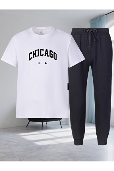 Rayan & Hoor Style طقم بدلة رياضية من شيكاغو مطبوع يتكون من بنطلون رياضي وقميص