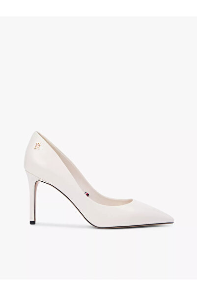 Tommy Hilfiger Women's High Heels Pointed Toe Leather Cream Classic Heeled Sh...