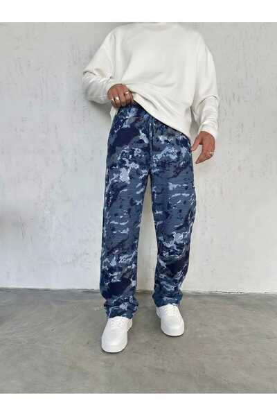 Wonraces Men's Navy Blue Baggy Camouflage Pants with Elastic Waist and Adjust...