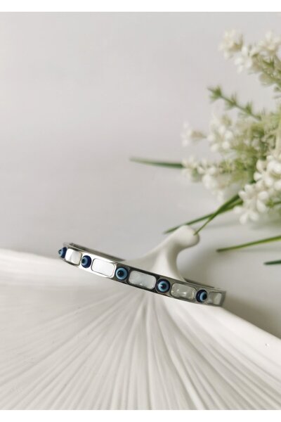 Halley Concept Göz Beaded Women's Steel Handcuff Bracelet