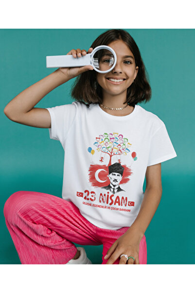ALPŞAN TİCARET Παιδικό μπλουζάκι 23 Απριλίου για κορίτσια και αγόρια, λευκό π...