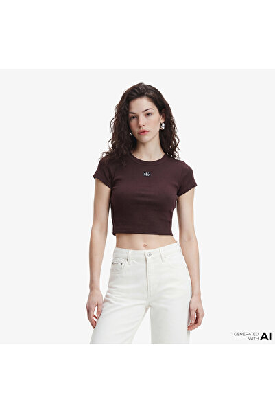 Calvin Klein Woven Label 2X2 Baby Rib Baby Kadın Kahverengi T-Shirt