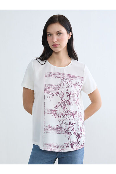 LC Waikiki Γυναικείο μπλουζάκι Özmarka New Season με στάμπα και λαιμόκοψη ποδ...