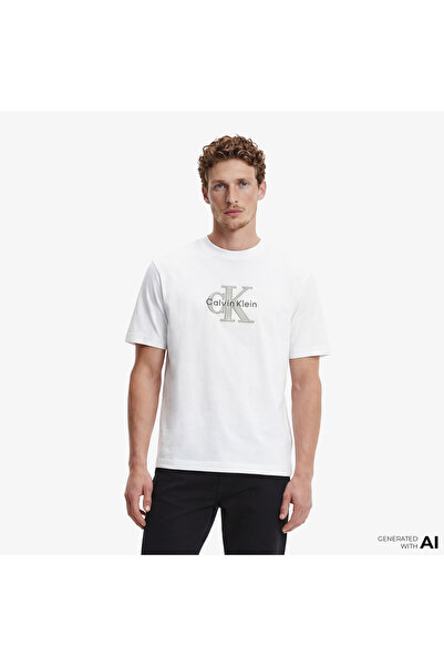 Calvin Klein Tricolor Monologo Graphic Erkek Beyaz T-Shirt