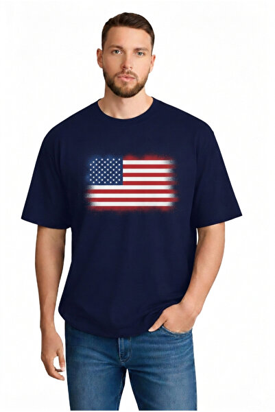 sngl Ανδρικό κοντομάνικο μπλουζάκι oversized America Flag με τύπωμα S M L XL 2XL