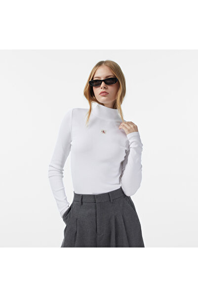 Calvin Klein Woven Label Turtleneck Kadın Beyaz Kazak