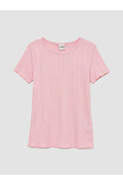 LC Waikiki Pink Crew Neck Ribbed Girls' T-Shirt