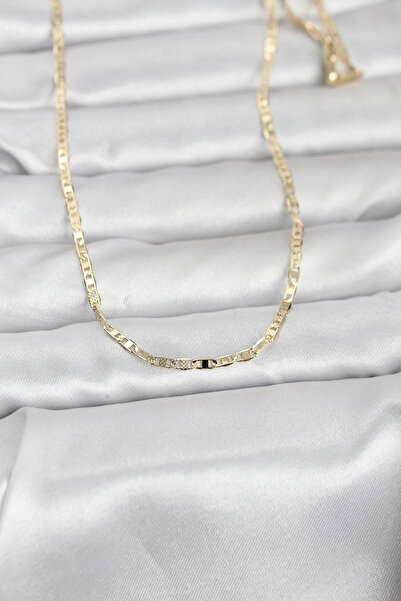 shopwave CM 14K Gold Renk Lazerli Yassı Model Zincirli 60 cm Kadın Kolye