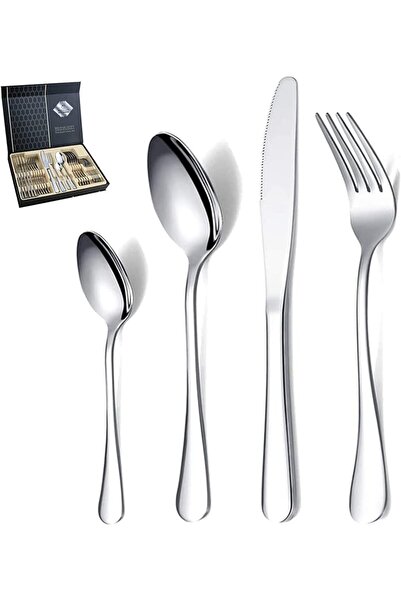 Arabest 24-Piece Stainless Steel silver Flatware Set Service for 6,Tableware ...