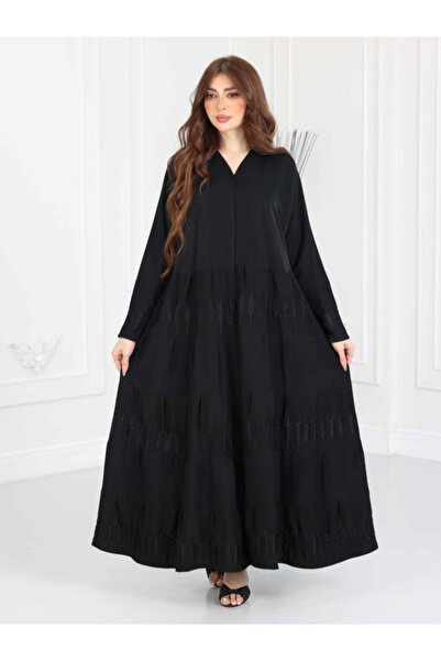 TREN Elegant Ramadan Black Leaf Abaya Modest Loose Fit Gown Premium Internet ...