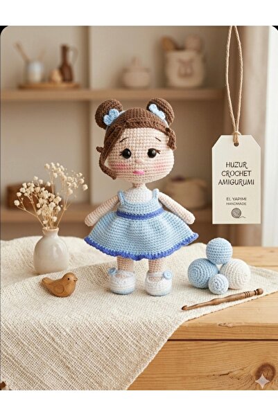 MİNOHOUSE Amigurumi mavi elbiseli Ekin bebek(25 cm)