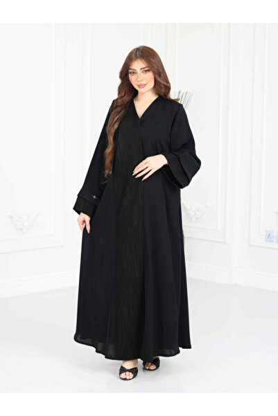 Nice Model Sophisticated Ramadan Ceramic Abaya Black Jacquard Detail Modest G...