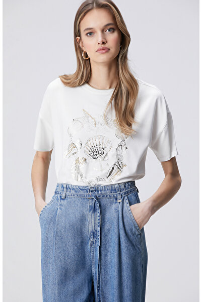 Network Kırık Beyaz Ön Beden Baskılı T-shirt