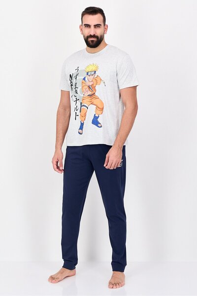 NARUTO طقم رجالي مكون من قطعتين: تيشيرت بأكمام قصيرة مطبوع عليه رسومات، وبنطا...