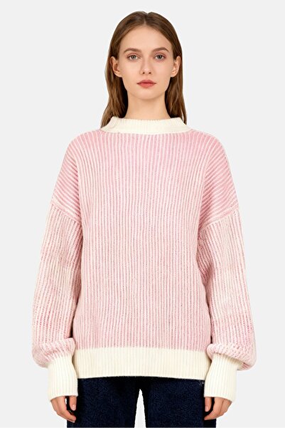 aerie Women Crew Neck Knitted Sweater, Pink