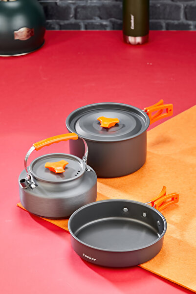 Cooker Camppro 3-Piece Camping Cookware, Pan and Teapot Set Yk1815