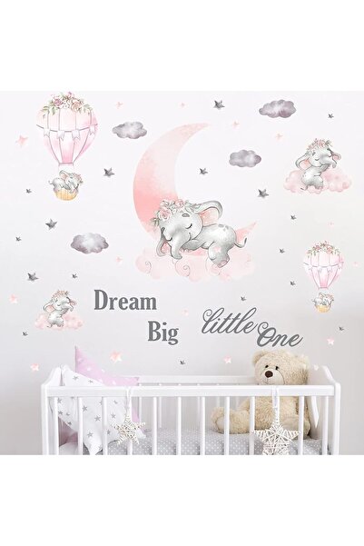 Arabest قطعتان من ملصقات الحائط على شكل فيل نائم باللون الوردي، ملصقات جدارية...