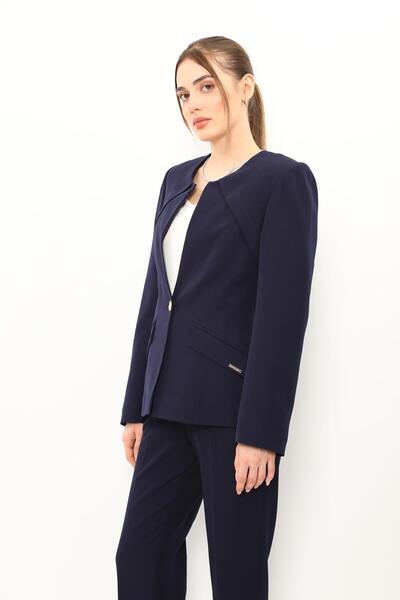 ÖNDER ÖZSOY Zero Collar Single Button Sports Women's Jacket-Navy Blue - 1190100