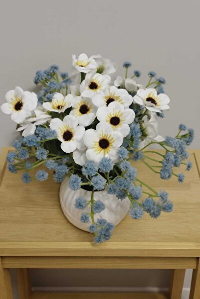 SAKLI ATÖLYEM Dekoratif Mermertozu Vazo – Beyaz Çizgili Tasarım, Yapay Çiçek ...