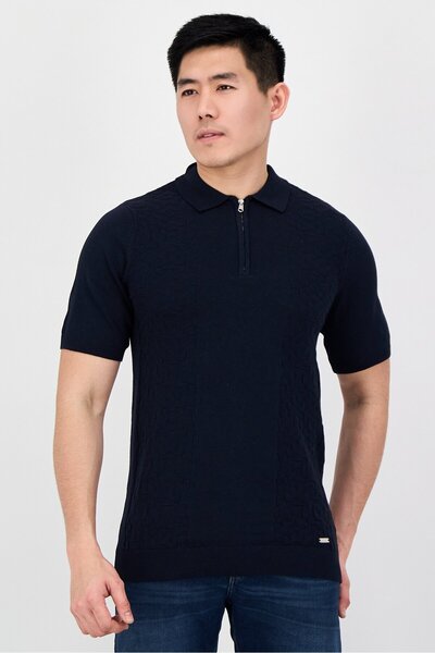 Threadbare Men Short Sleeve Knitted Polo, Navy