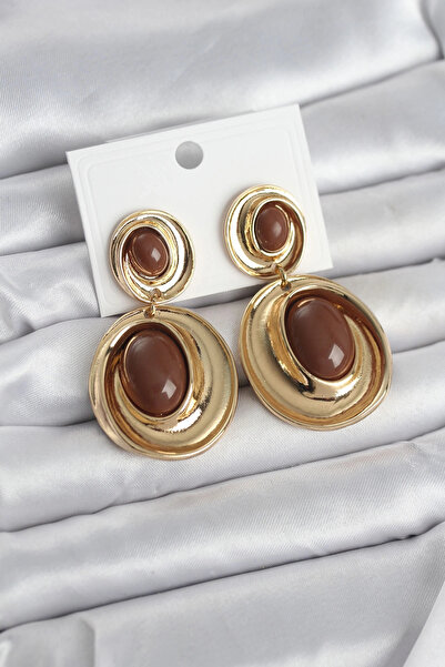 shopwave Kahverengi Sallantılı Damla Model Gold Renk Vintage Kadın Küpe