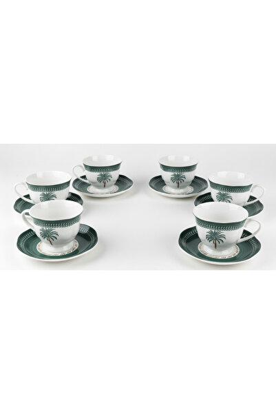 Angela BX-20 Coconut Design 6-Piece Cup & Saucer Set – 200 ml (White & Green)