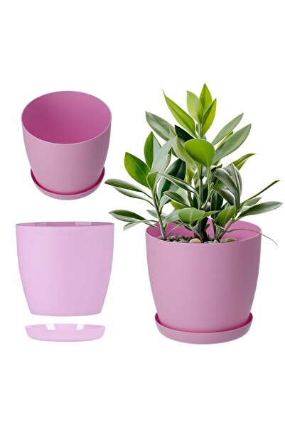 KADAX Ghiveci cu farfurie, ghiveci din plastic, 16 cm, capac, flori, roz mat