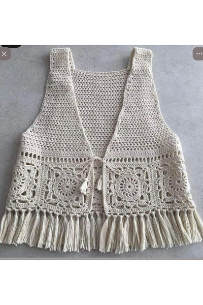 MEGA Megahan boutıque el örgü krem yelek
