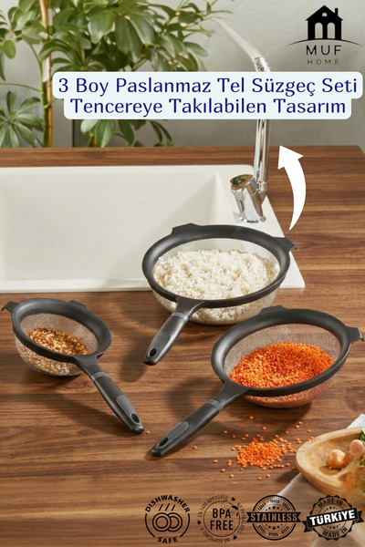 MUF HOME مجموعة مصفاة من الفولاذ المقاوم للصدأ من QLUX IDEAS بثلاثة أحجام، تص...