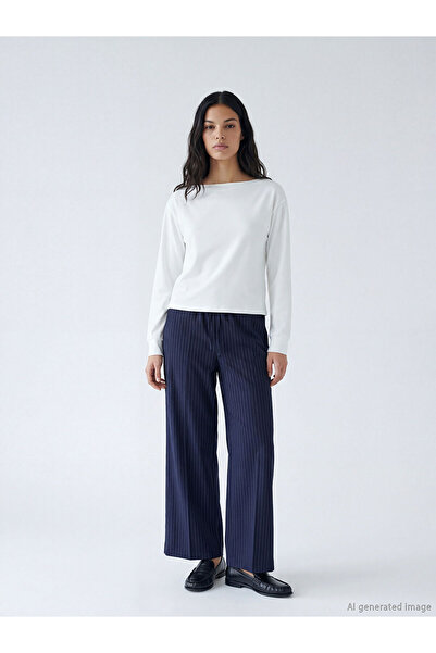 LC Waikiki Peak New Season Elastic Waist Striped Wide Leg Women's Trousers
